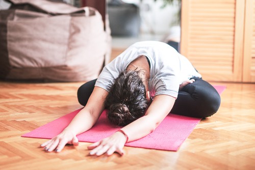 Child's Pose for  Morning Bed Yoga 